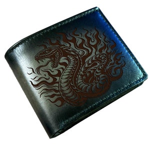 Cartera con diseño de serpiente, regalo personalizado grabado para él, billetera plegable hecha a mano, billetera de estilo artesanal, regalo de serpiente para papá, regalo para esposo