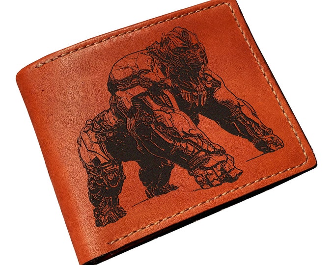 Optimus Primal Leather Wallet: Engraved Mechanical Gorilla Art