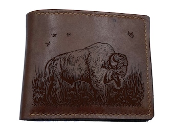 Cartera plegable de piel de bisonte grabada: un regalo de vida silvestre