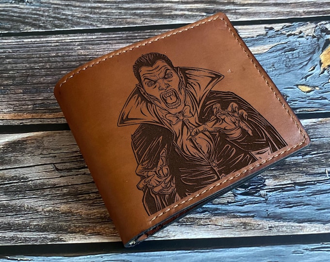 Dracula Leather Wallet: Horror Art, Custom Vampire Gift