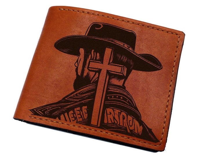 Engraved Cowboy Leather Wallet: Personalized Western Gift