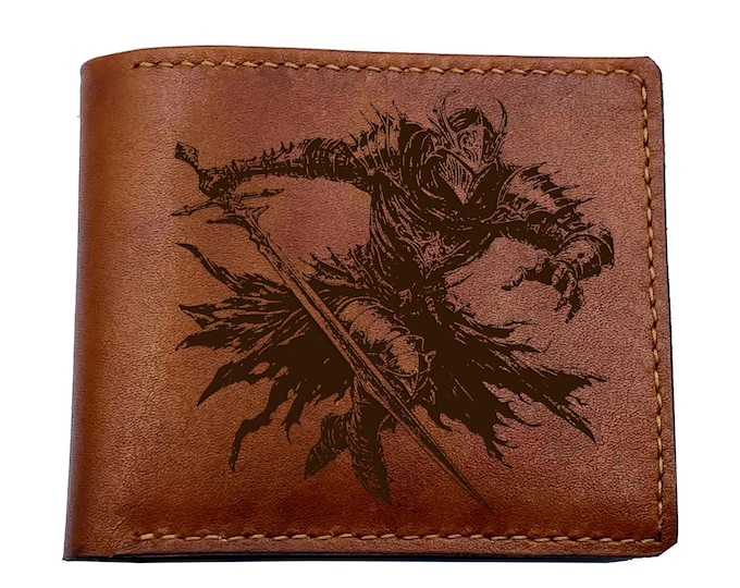Knight classic leather wallet, personalized wallet for dad, custom gift for boyfriend, husband - 300426