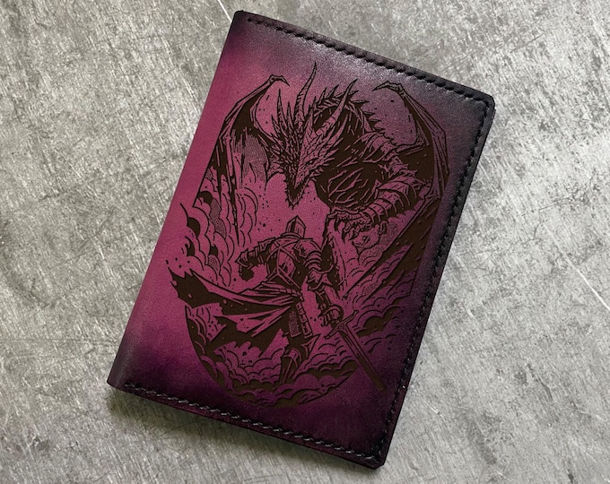 Engraved Dragon Leather Wallet: Custom Warrior Gift