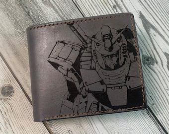 Gundam giant robots art wallet, customized mechanical android Japan wallet, anime robot gift ideas for him, fiction manga art leather gift