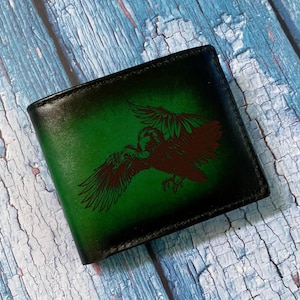 Cartera con diseño de buitre, cartera de cuero personalizada hecha a mano, cartera de cuero plegable, ideas de regalo con estampado de aves depredadoras africanas, cartera para niño