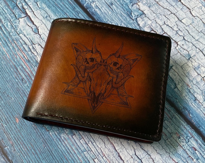 Skull Baphomet Leather Wallet, Satanic Horror Style, Halloween Gift