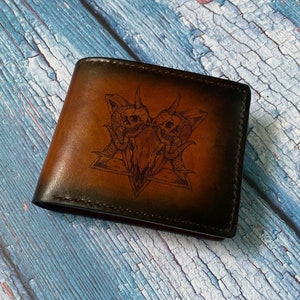 Cartera de cuero satánico con calavera de Baphomet para hombre, ideas de regalos de Halloween personalizados, regalos de estilo terror para hombres, cartera de calavera para papá, regalo para esposo