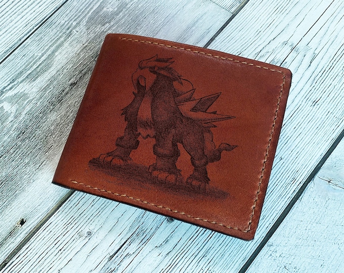Entei Pokemon Leather Wallet, Custom Engraved Gift
