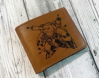 Blastoise Leather Bifold Wallet, Geometric Art, Anime Gift