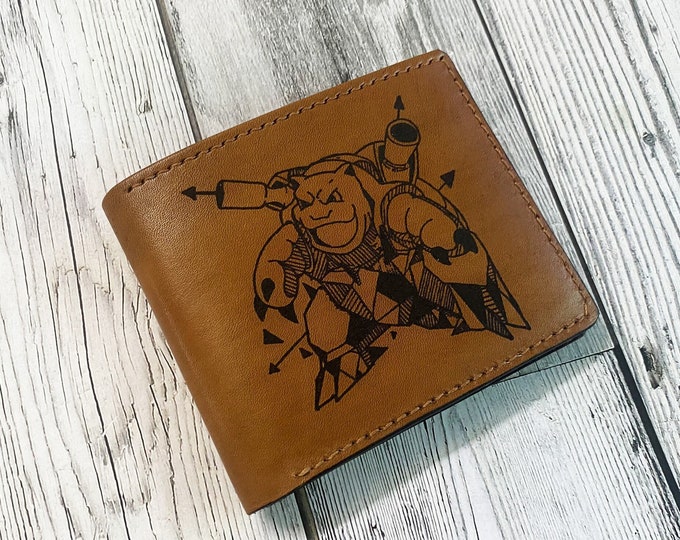 Blastoise Leather Bifold Wallet, Geometric Art, Anime Gift