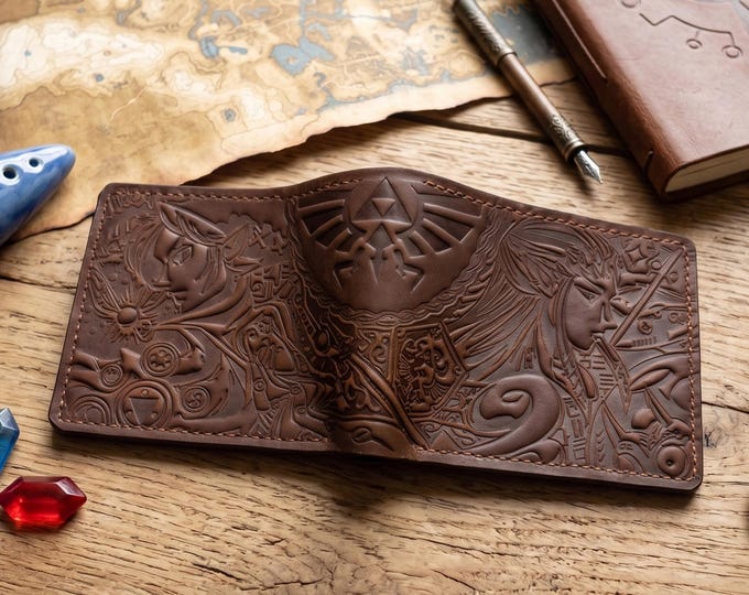 Legend of Zelda Leather Wallet, genuine distress leather wallet, bifold ID card wallet - Ready to ship