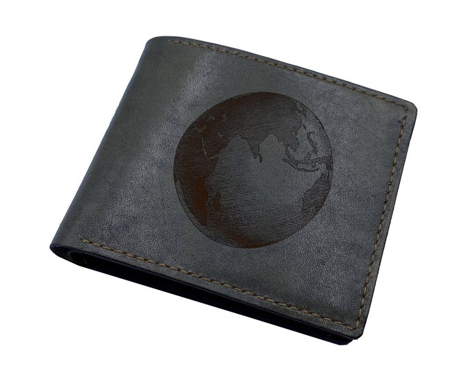Engraved Earth Genuine Leather Men's Bifold Wallet