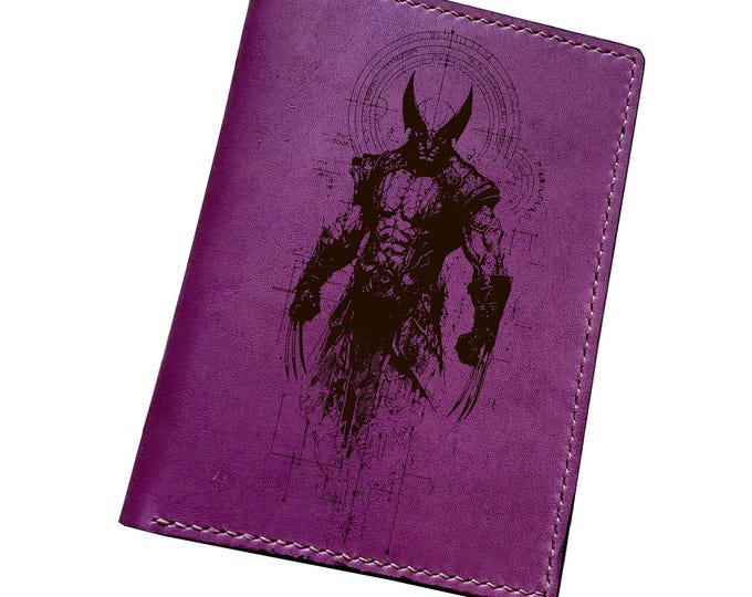 Wolverine leather passport wallet, Logan Avenger Marvel customized gift with engraving
