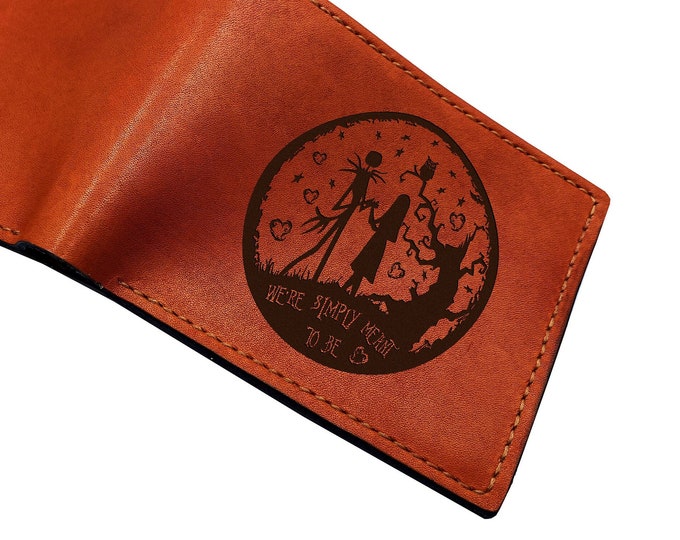 The Nightmare Before Christmas Leather Wallet, Engraved Handmade Gift