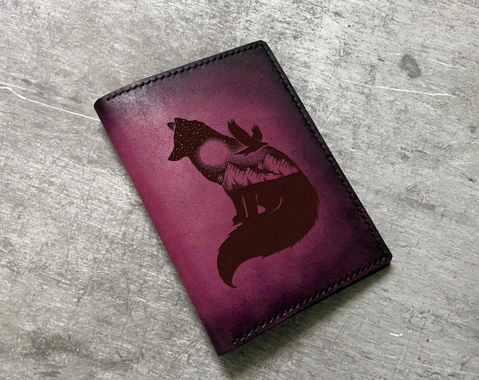 Engraved Fox Leather Passport Wallet - Personalized Travel Gift