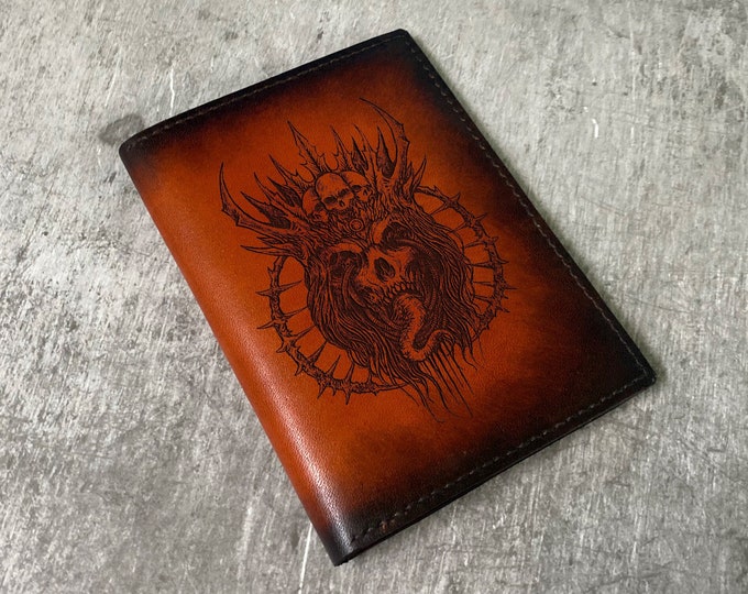 Horror Skull Leather Passport Wallet: Custom Engraved Travel Case