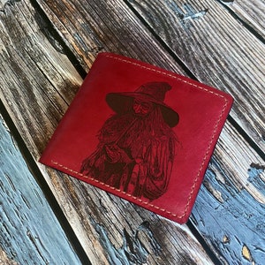 Cartera de cuero de mago Gandalf para hombre, regalo para hombre de El Señor de los Anillos, cartera para hombre con grabado personalizado, cartera con arte de Istar Maia, El mago blanco
