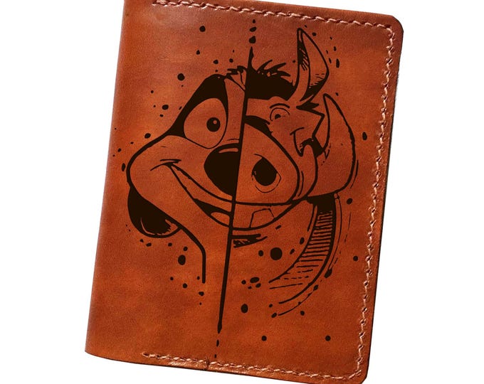 Lion king leather passport wallet, custom travel family case, timon and pumbaa gift ideas