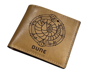 Dune Leather Wallet, Shai Hulud Sandworm Engraved, Arrakis Gift