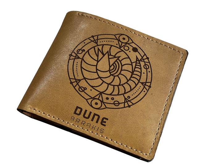 Dune Leather Wallet, Shai Hulud Sandworm Engraved, Arrakis Gift