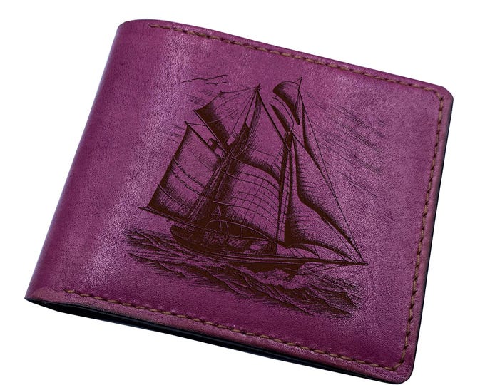 Sailing Boat Leather Wallet: Personalized Cowhide Bifold