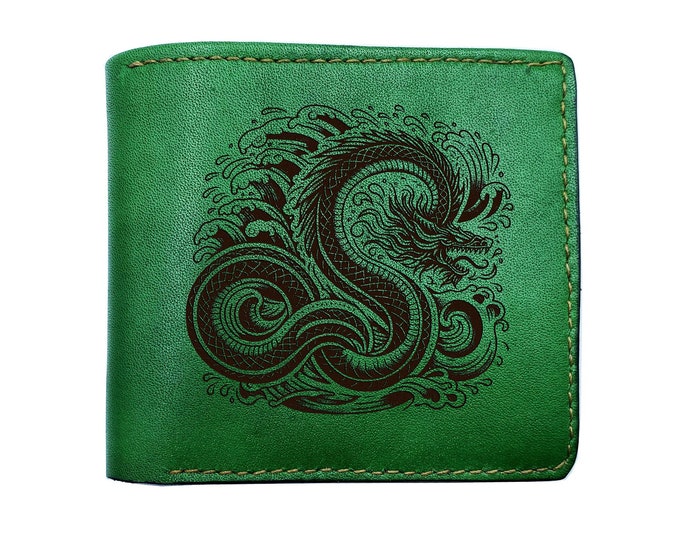 Dragon Leather Wallet: Engraved Genuine Leather, Men's Gift