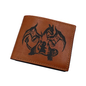 Portefeuille pour hommes en cuir pokemon Charmander Charizard, cadeau en cuir pokemon pour lui, portefeuille pour enfant, idées de cadeau de Noël avec gravure de nom personnalisé