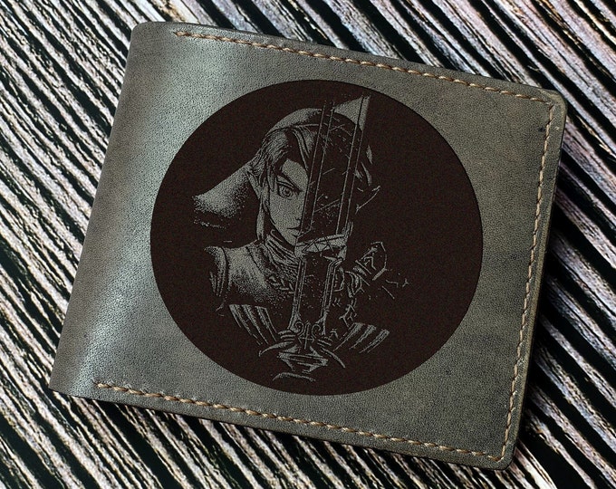 Zelda Link Engraved Leather Wallet, Custom Art Wallet