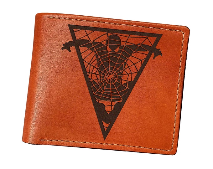 Engraved Spiderman Leather Wallet, Bifold ID Card, Avenger Gift