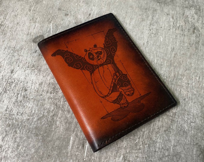 Kungfu Panda Leather Passport Wallet: Engraved Travel Bag
