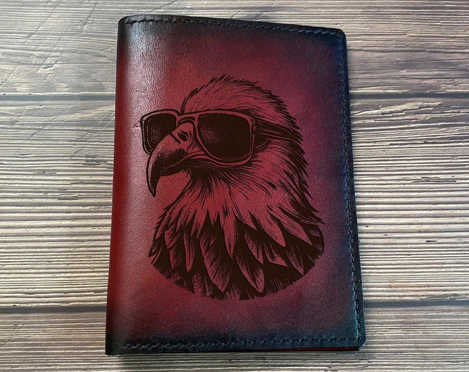Engraved Leather Passport Wallet: American Eagle, Custom Travel Wallet
