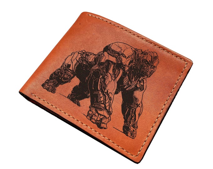 Optimus Primal Leather Wallet: Engraved Mechanical Gorilla Art