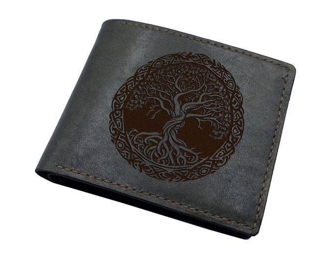 Celtic Tree of Life Leather Wallet, Viking Pattern Gift