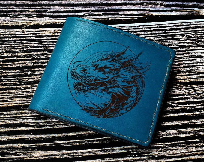 Dragon Leather Men's Wallet, Engraved Cowhide