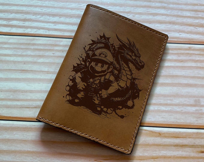 Personalized Mario Leather Passport Wallet: Retro Game Gift