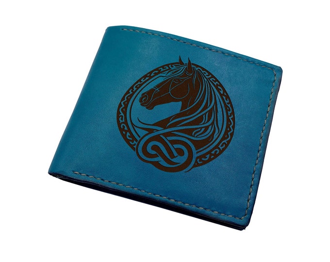 Handmade Leather Wallet: Horse Art, Custom Engraved Gift