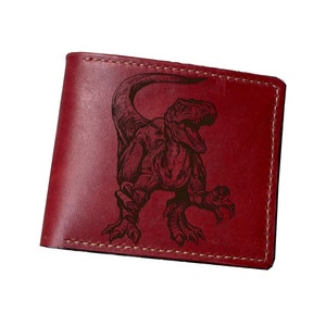 Portefeuille fait main en cuir gravé Velociraptor, portefeuille en cuir de dinosaure pour garçon, cadeau pour amoureux des dinosaures Raptor, portefeuille pour enfant