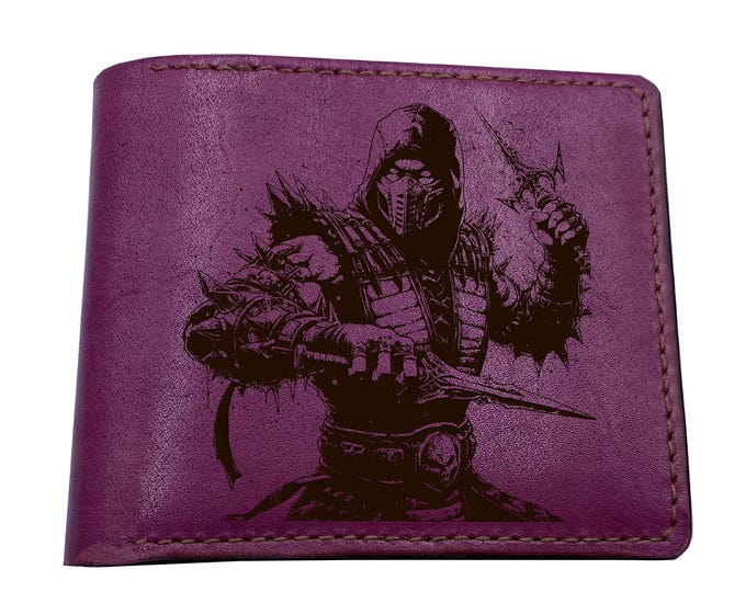 Sub zero leather handmade wallet, Mortal Kombat gift for him, Fighting classic game present