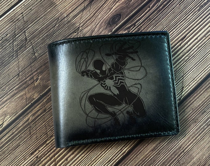 Spiderman Engraved Leather Wallet, Superheroes Gift