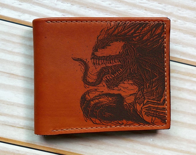 Venom Art Leather Wallet, Custom Engraved Supervillain Wallet