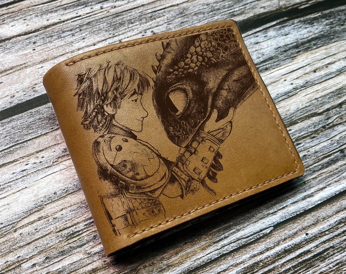 Toothless Dragon Leather Wallet: Engraved Cowhide Gift