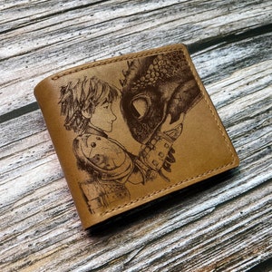 Cartera de cuero de Cómo entrenar a tu dragón, ideas de regalos de dragón desdentado para niño, billetera para esposo, billetera de cuero genial para papá, hermano