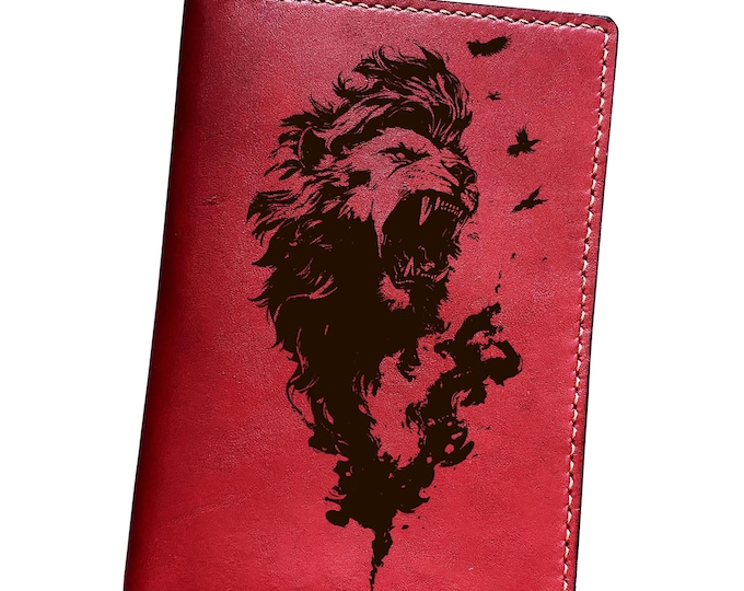 Lion roar engrave leather wallet, customized animal passport wallet, small travel gifts