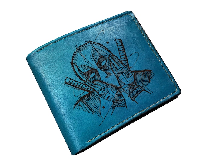 Deadpool Leather Wallet, Engraved Superhero Gift