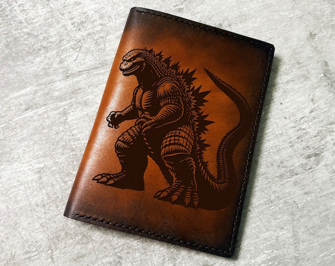 Godzilla Leather Passport Wallet: Custom Engraved Monstersverse Travel Gift