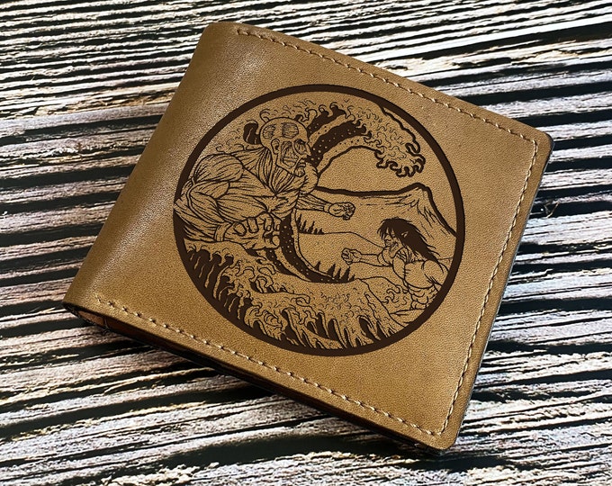 Custom Engraved Leather Bifold Wallet, Anime Art Gift