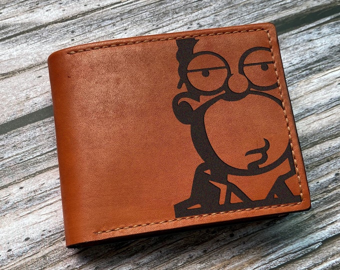 Cartoon Leather Wallet, Animated Character Pattern, Gift for Dad