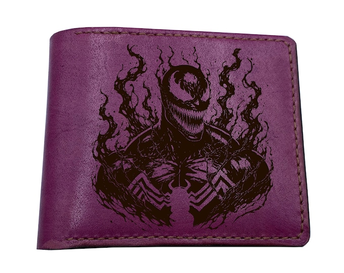 Venom Carnage Genuine Leather Wallet, Superhero Fan Gift, Personalized Bifold Card Holder - 260326