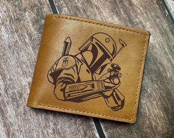 Mandalorian Boba Fett Leather Wallet, Star Wars Bifold