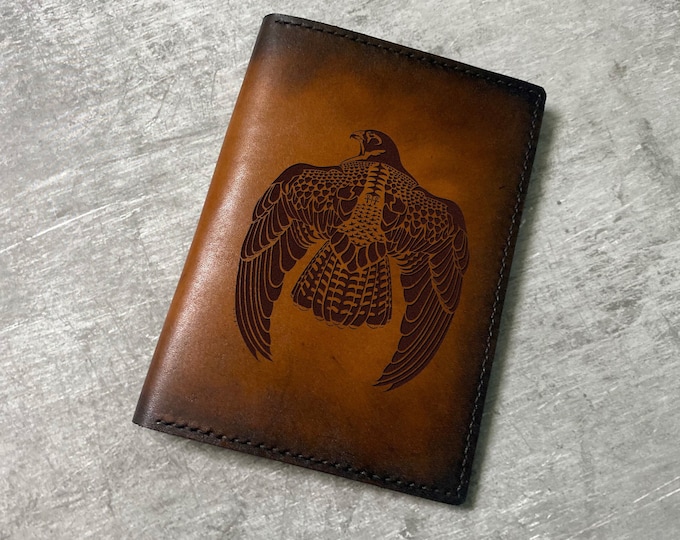 Hawk Leather Passport Wallet: Engraved Falcon Bird, Customized Gift